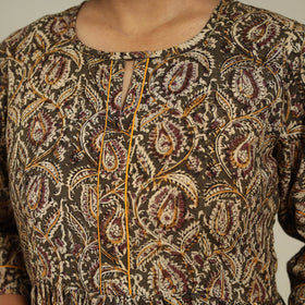 Green Block Print Natural Dyed Cotton Flared Kalamkari Dress