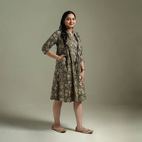 Natural dyed cotton hand block print pintuck kalamkari