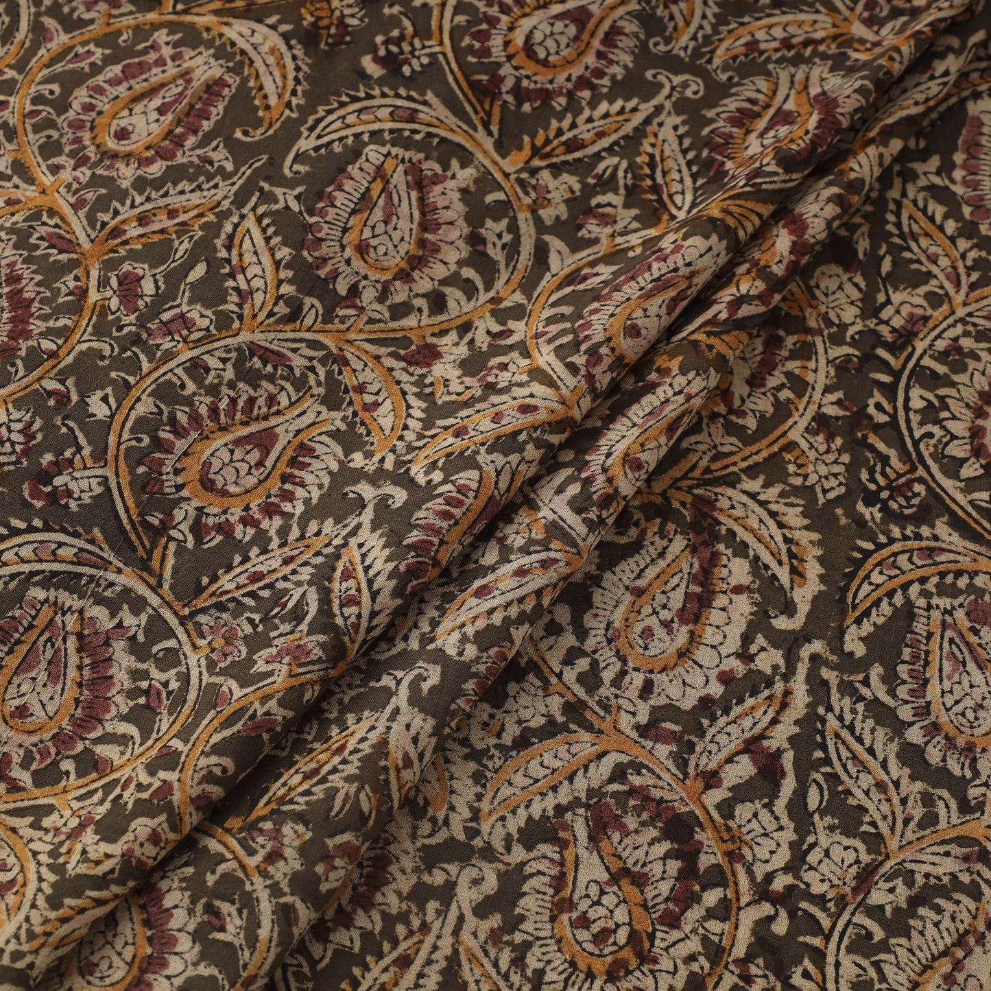 Green Natural Dyed Block Print Cotton Kalamkari Fabric