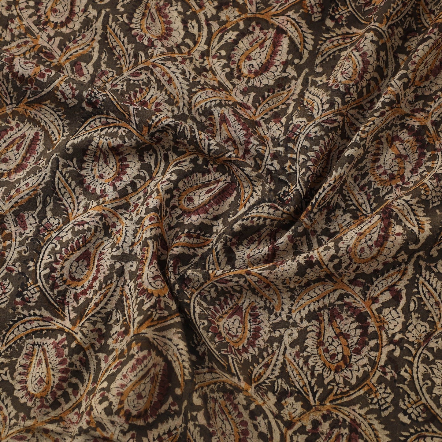 Green Natural Dyed Block Print Cotton Kalamkari Fabric