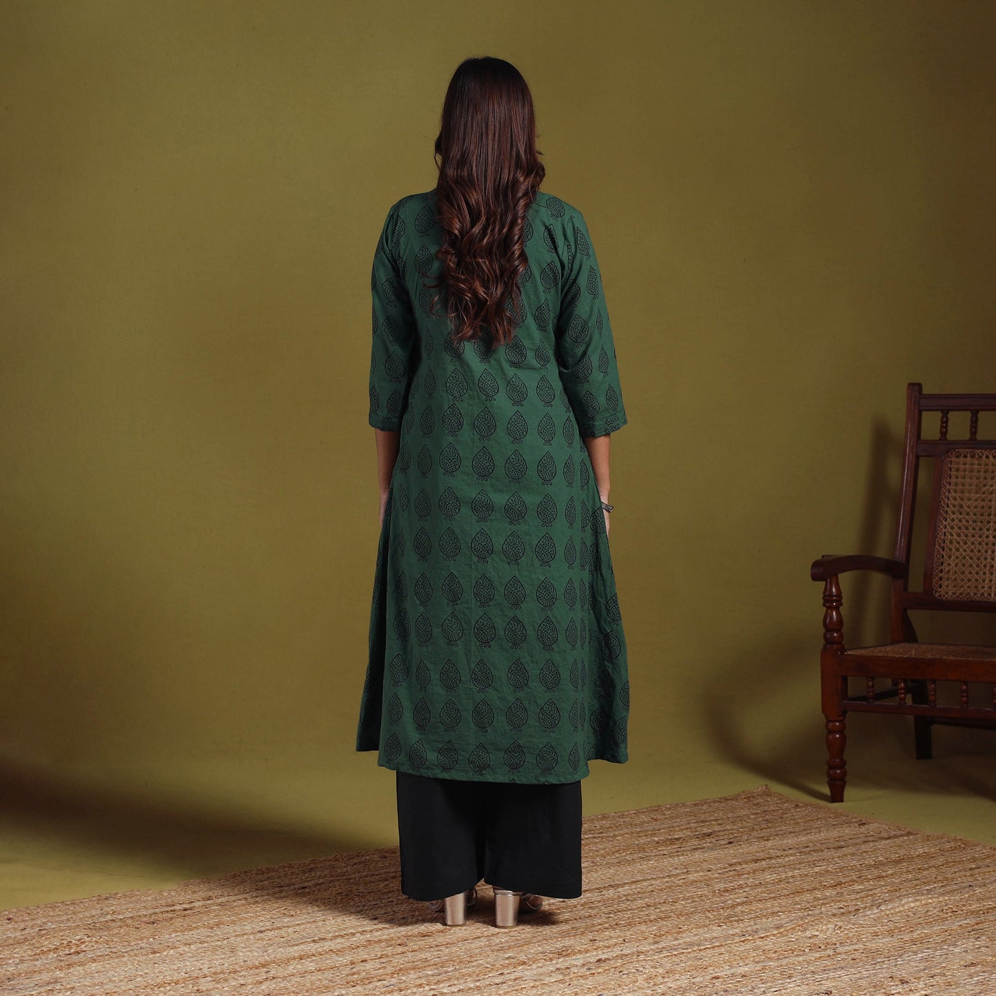 Green - natural dyed cotton a-line bagh kurta 09