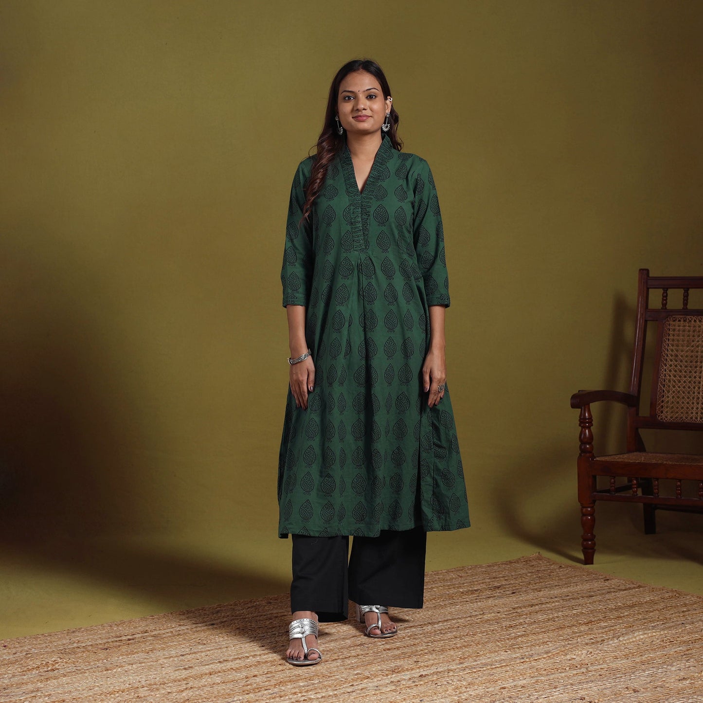 Green - natural dyed cotton a-line bagh kurta 09