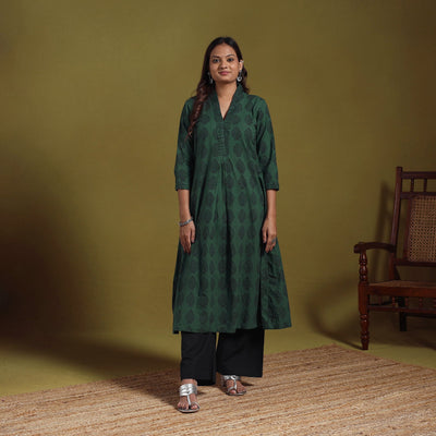 Green - natural dyed cotton a-line bagh kurta 09