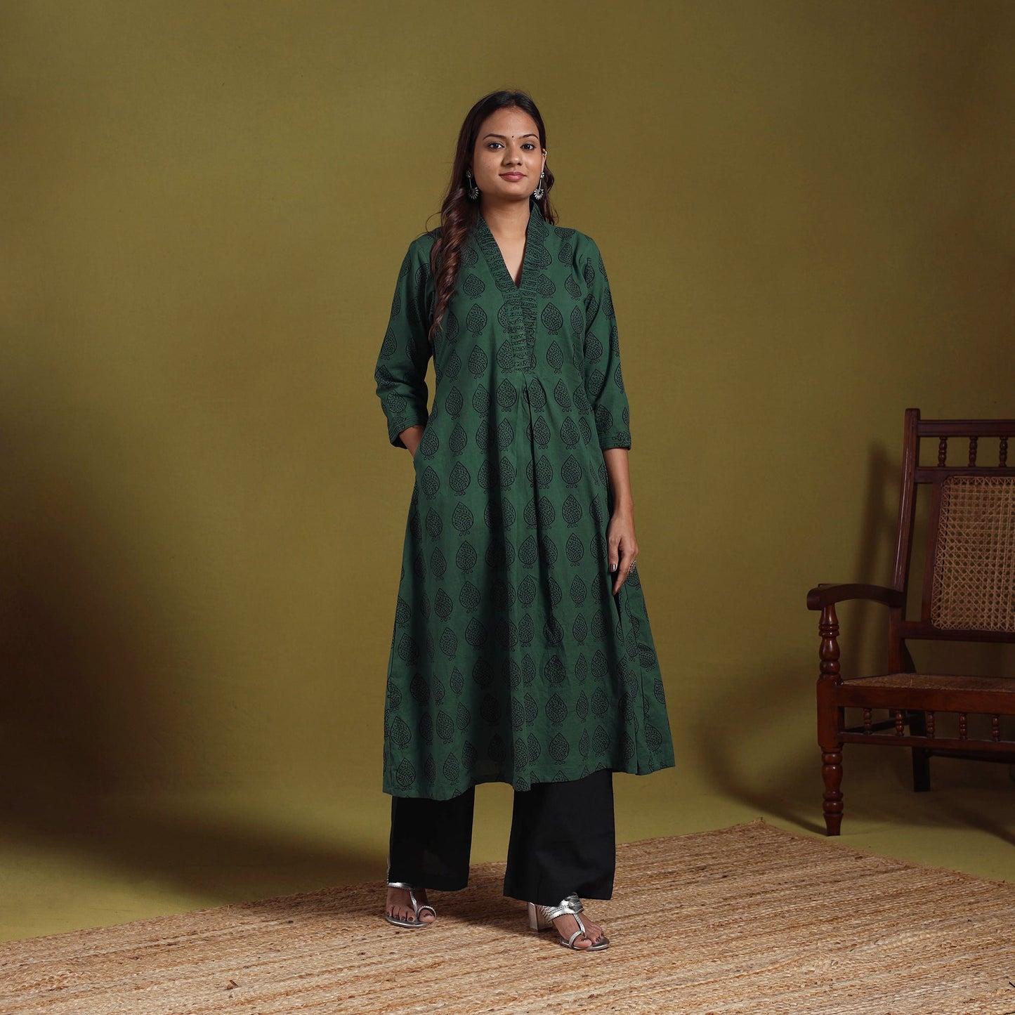 Green - natural dyed cotton a-line bagh kurta 09