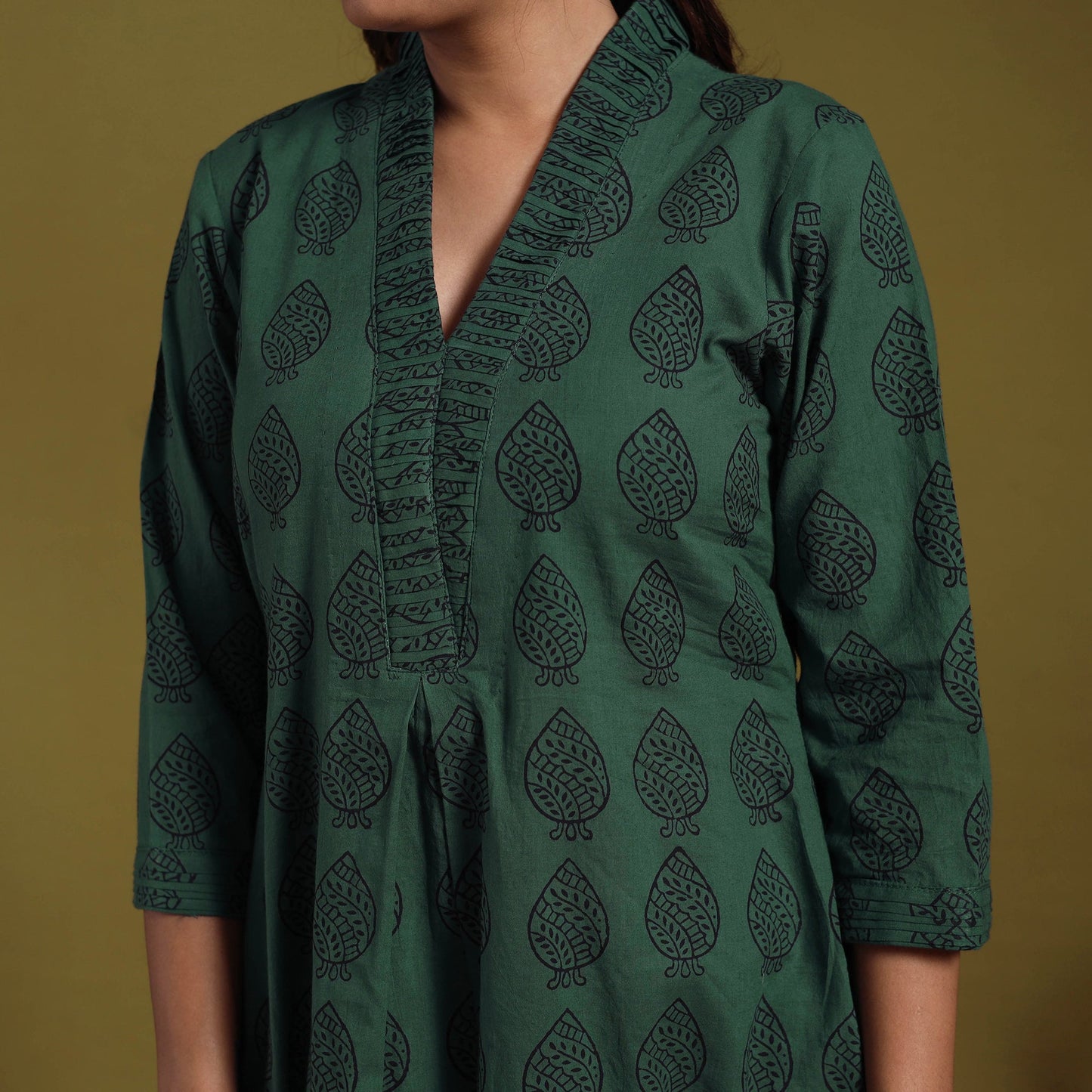 Green - natural dyed cotton a-line bagh kurta 09