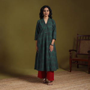Green - natural dyed cotton a-line bagh kurta 18