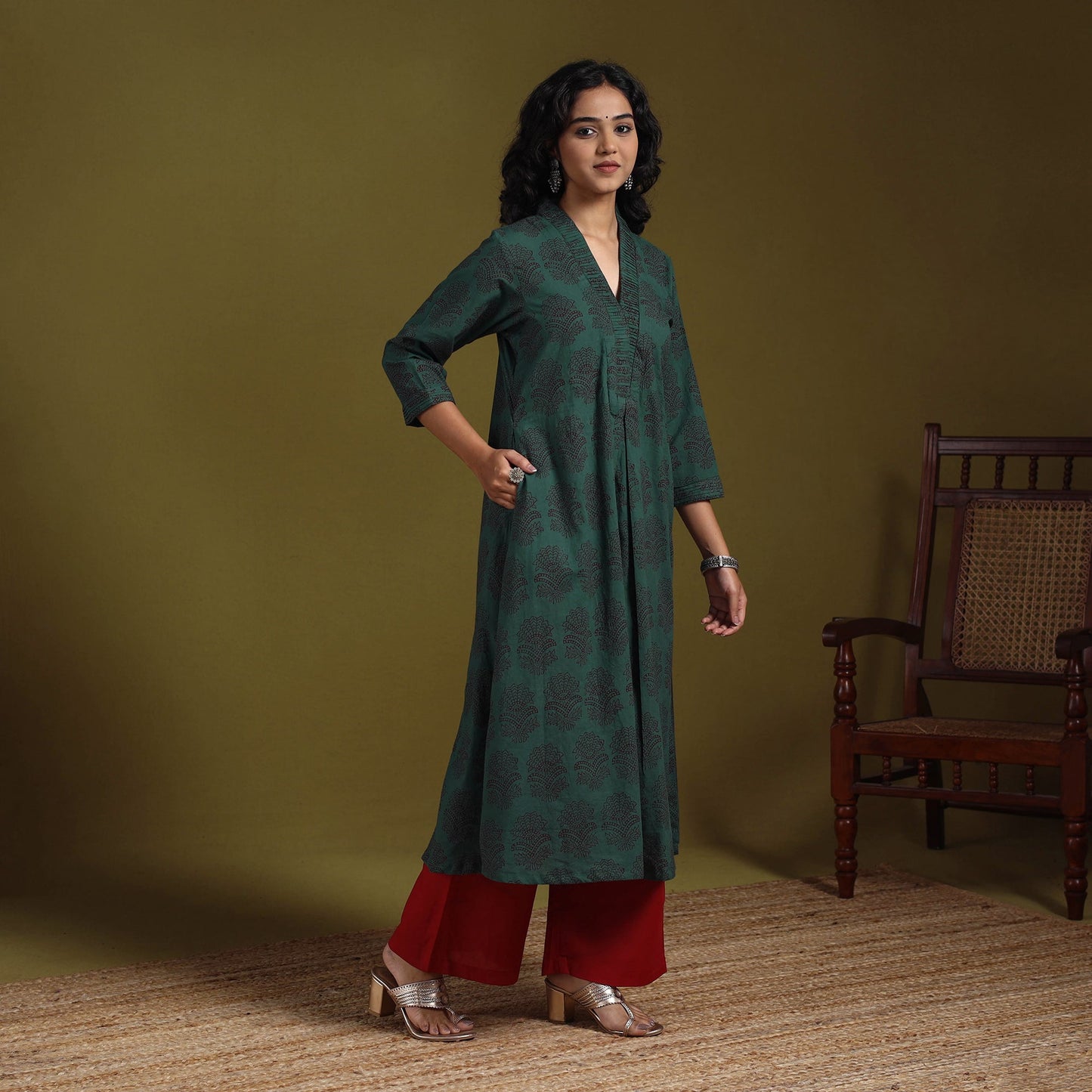 Green - natural dyed cotton a-line bagh kurta 18