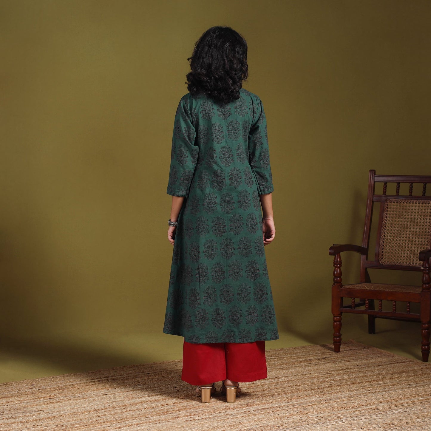 Green - natural dyed cotton a-line bagh kurta 18