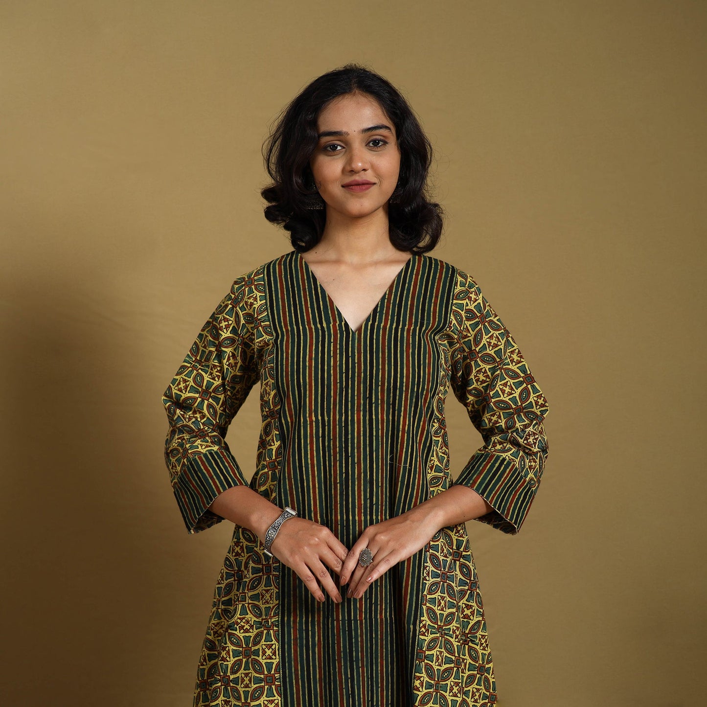 Green - natural dyed cotton a-line hand kurta 20