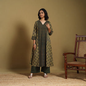 Green - natural dyed cotton a-line hand kurta 20