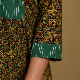 Green - natural dyed cotton a-line hand kurta with ikat