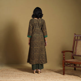 Green - natural dyed cotton a-line hand kurta with ikat