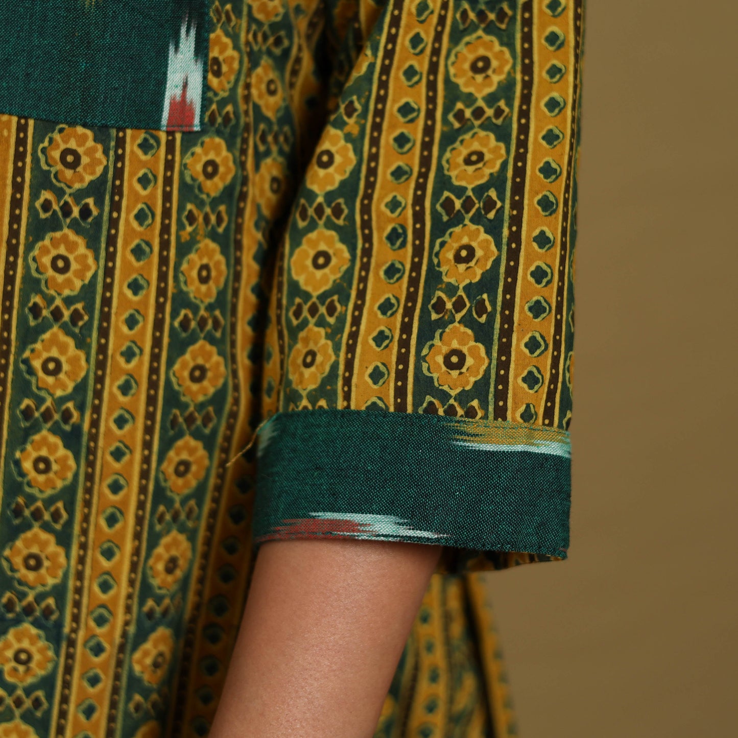 Green - natural dyed cotton a-line hand kurta with ikat