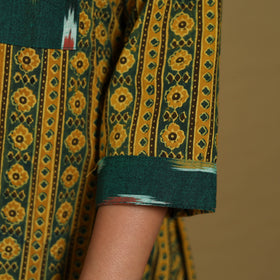 Green - natural dyed cotton a-line hand kurta with ikat