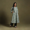 Green Block Print Natural Dyed Cotton A-Line Jahota Kurta