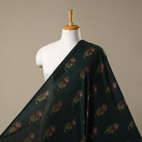 Green Natural Dyed Block Print Cotton Nandana Fabric