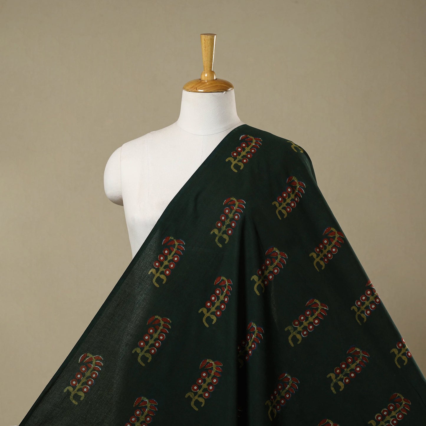 Green - natural dyed cotton nandana fabric 16 - handcrafted