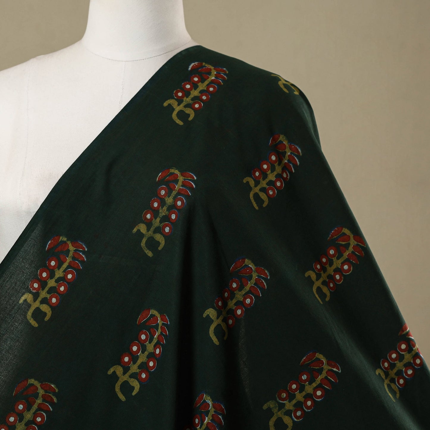 Green - natural dyed cotton nandana fabric 16 - handcrafted