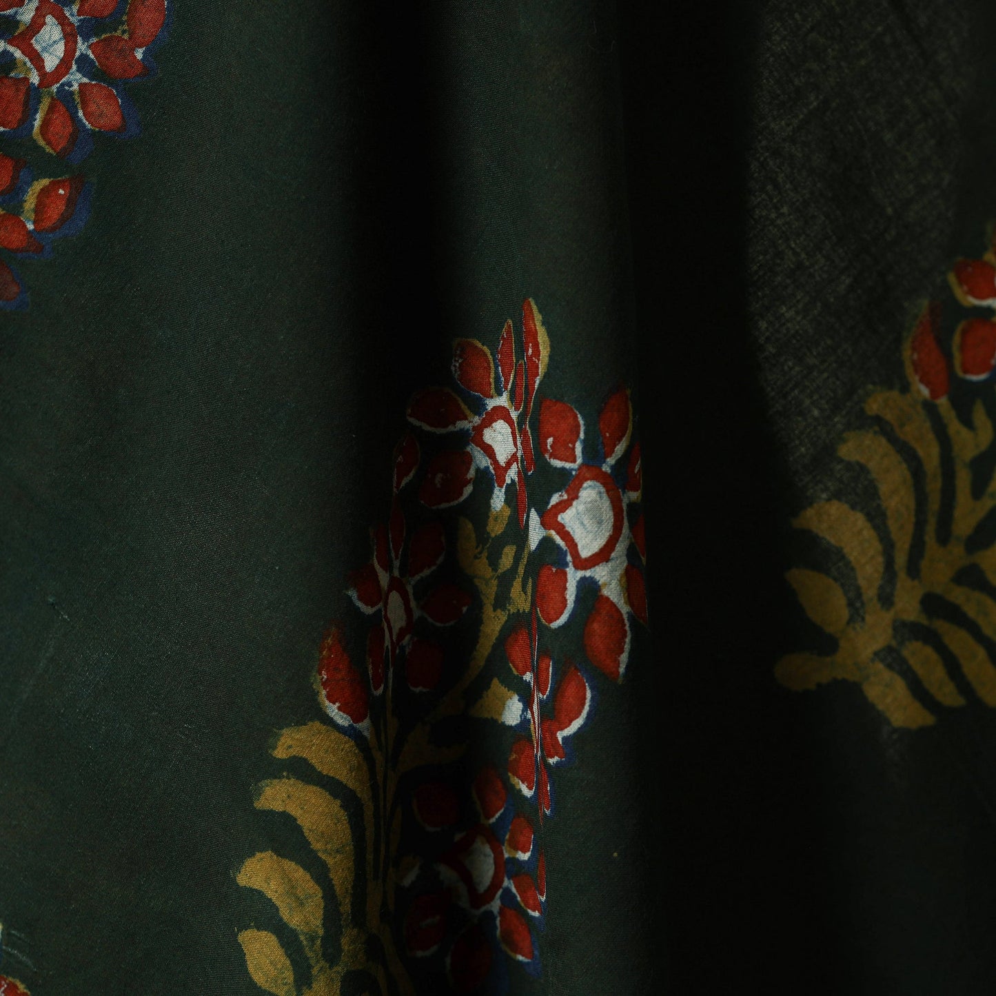 Green - natural dyed cotton nandana fabric 17 - handcrafted