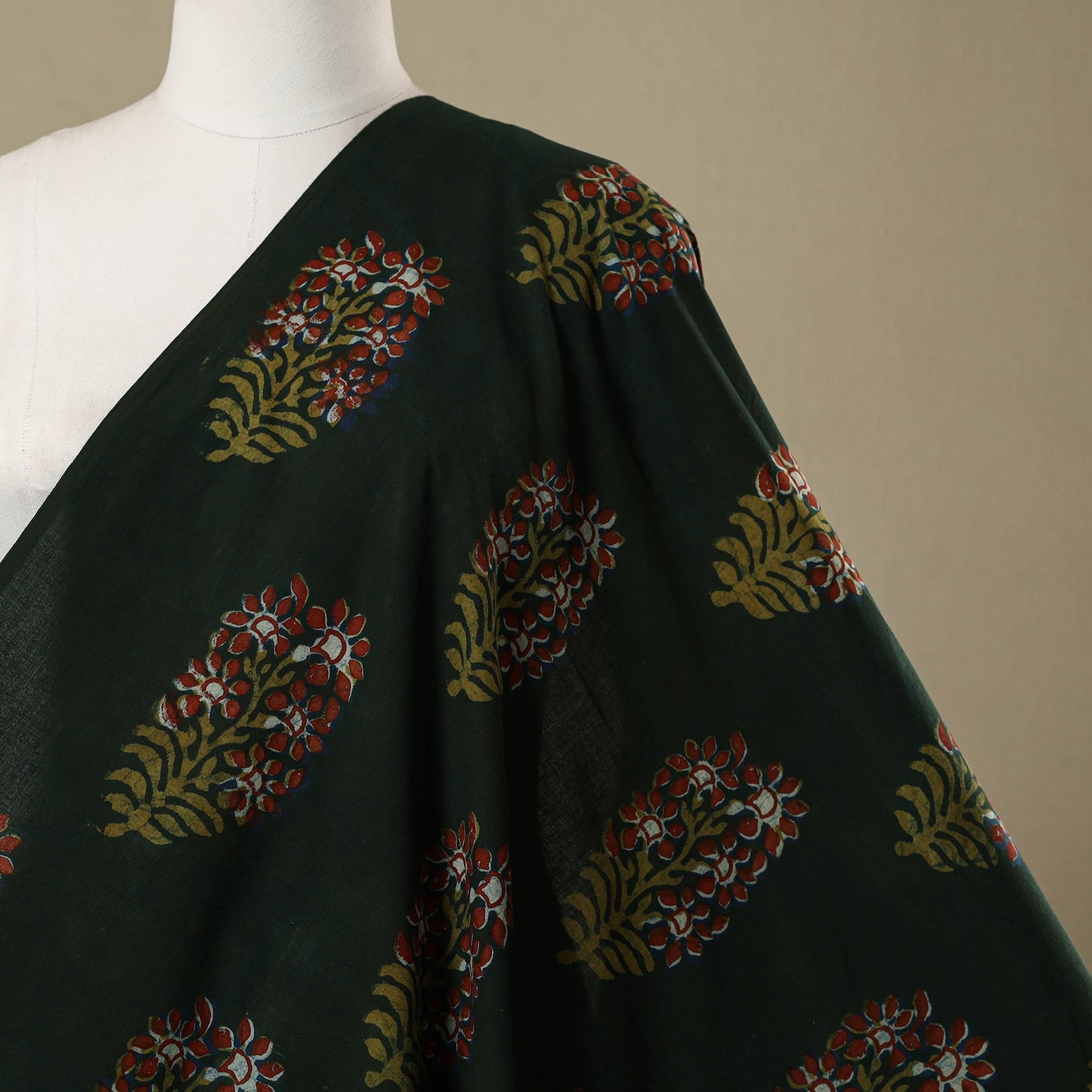 Green - natural dyed cotton nandana fabric 17 - handcrafted