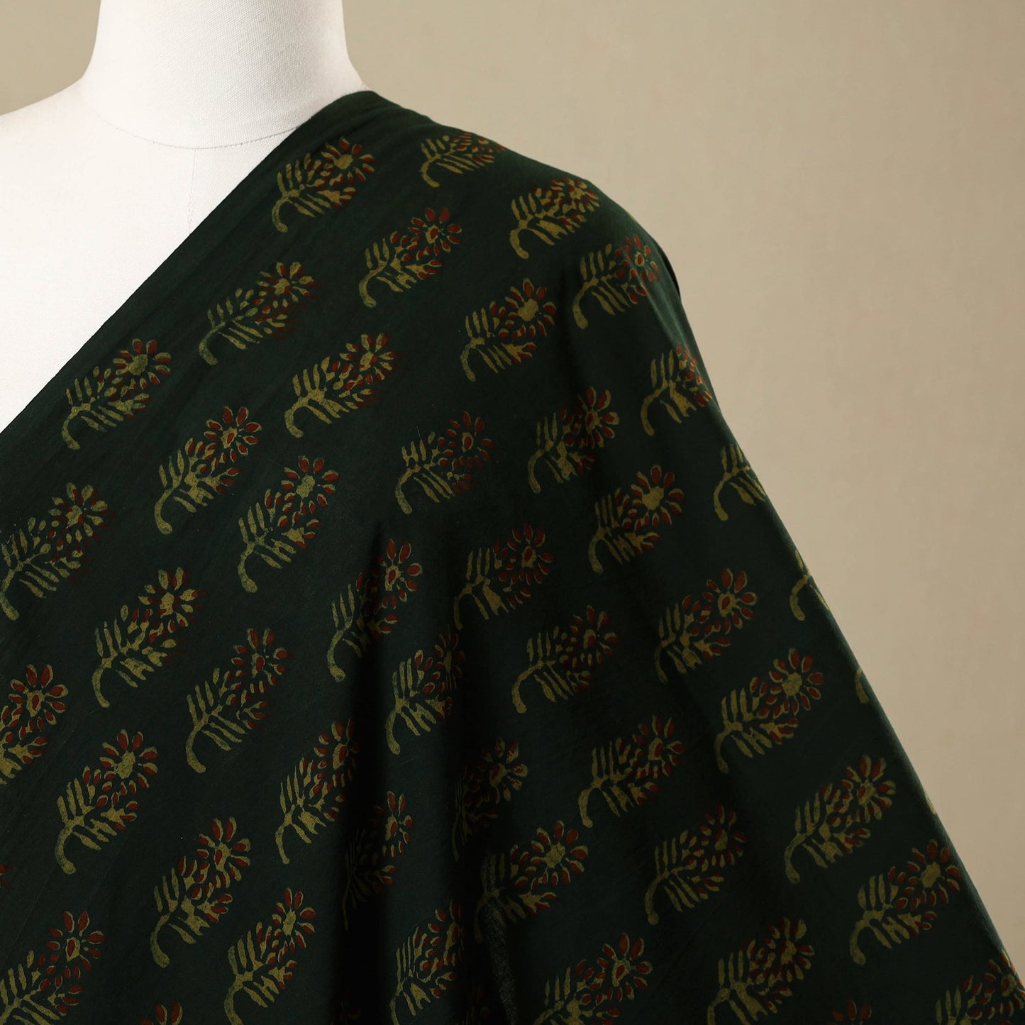 Green - natural dyed cotton nandana fabric 18 - handcrafted