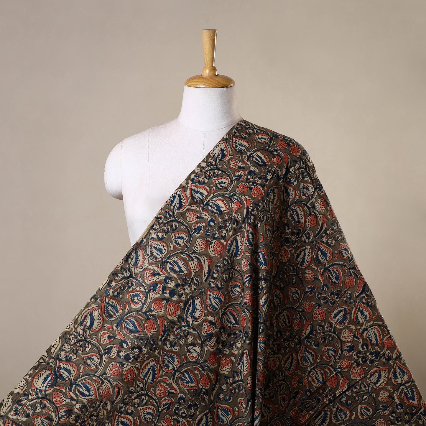 Green - natural dyed cotton pedana kalamkari fabric 12