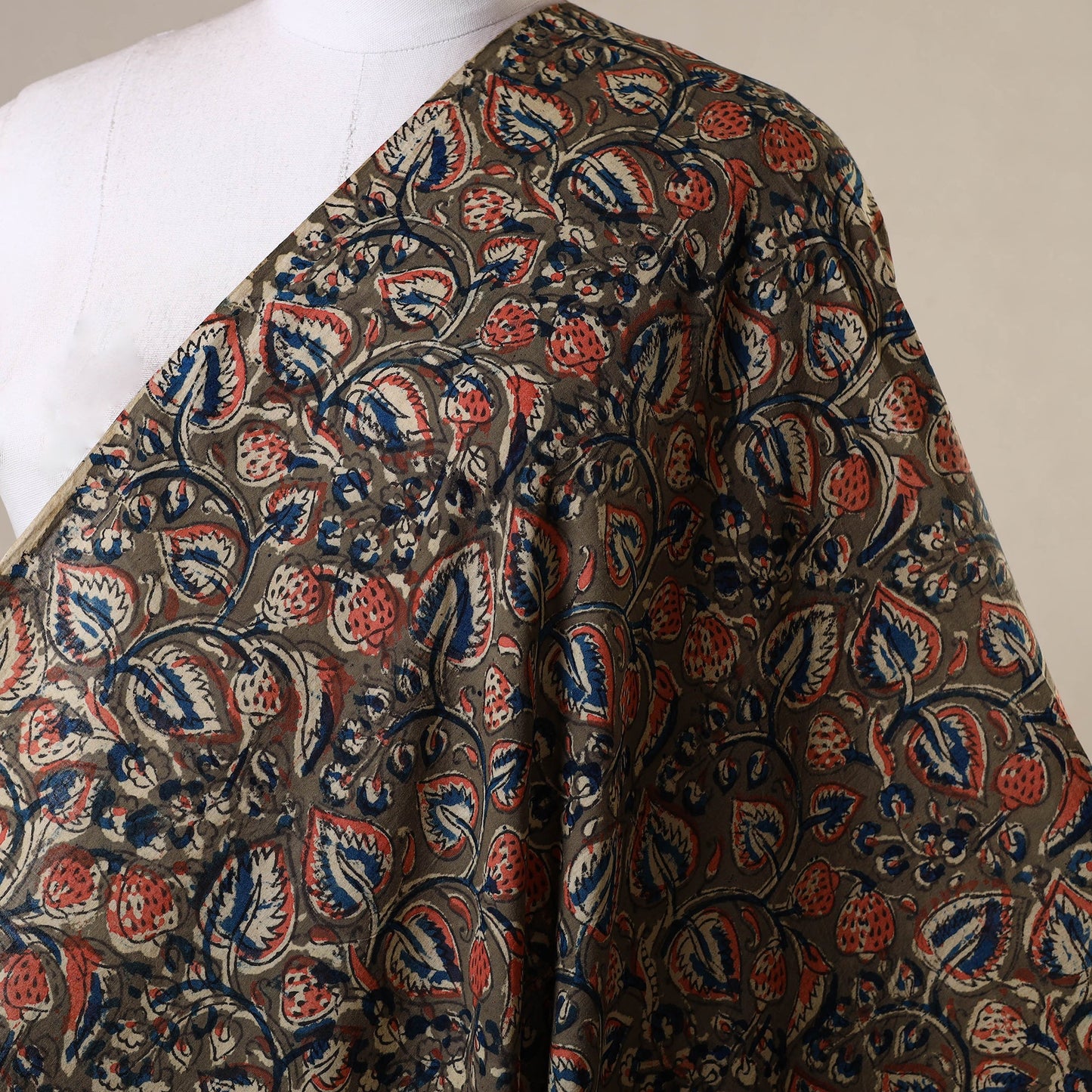 Green - natural dyed cotton pedana kalamkari fabric 12