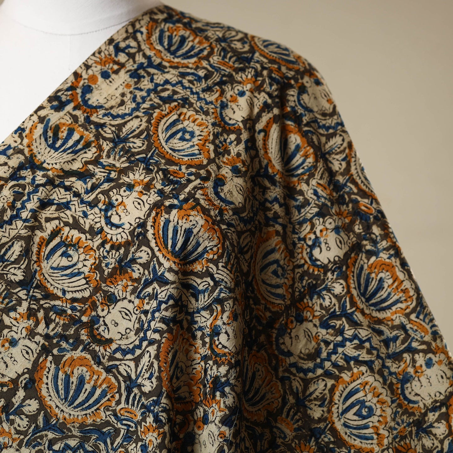 Green - natural dyed cotton pedana kalamkari fabric 23