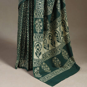 Green - natural dyed cotton pipad saree 08 - handcrafted