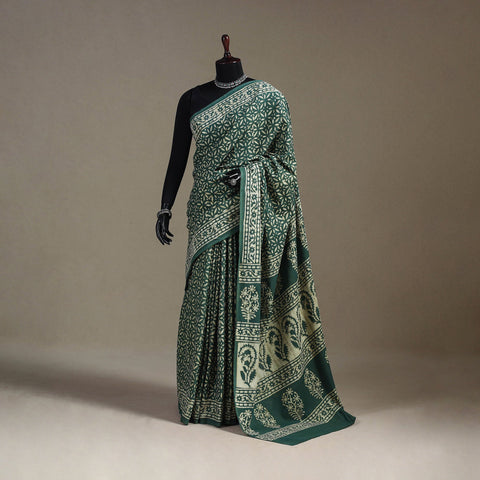 Green - natural dyed cotton pipad saree 08 - handcrafted
