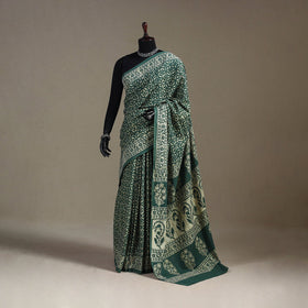Green - natural dyed cotton pipad saree 08 - handcrafted
