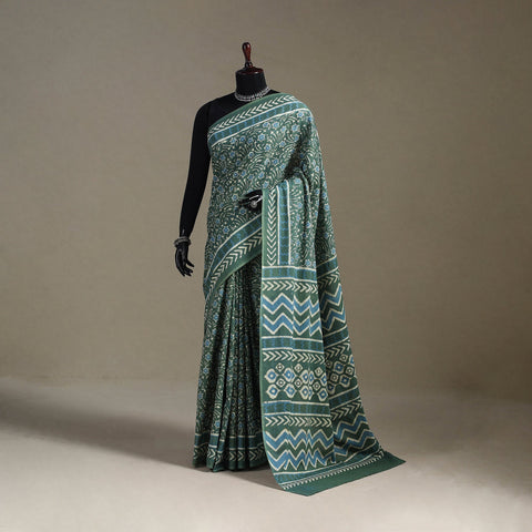 Green - natural dyed cotton pipad saree 10 - handcrafted