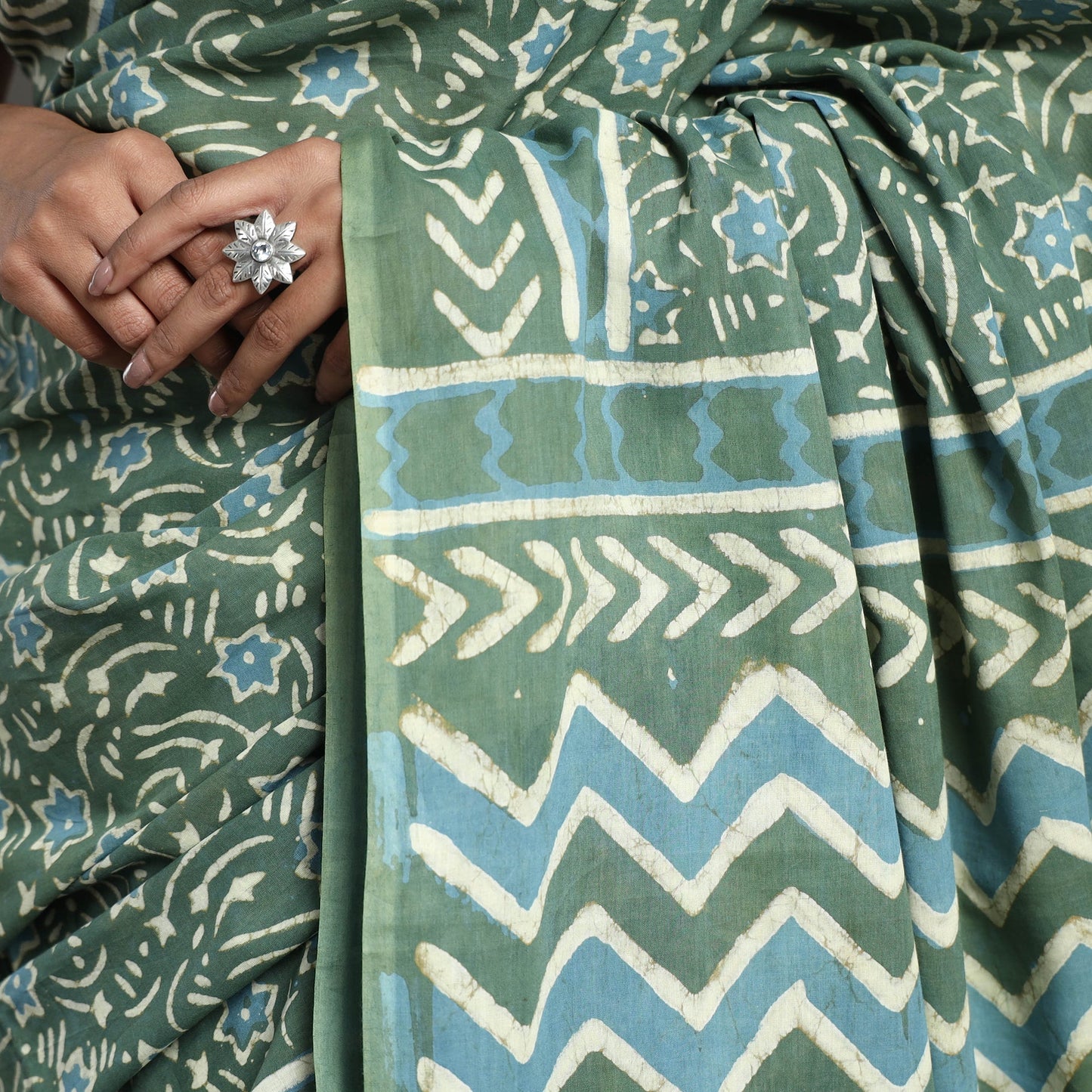 Buy Pipad Hand Block Printed Cotton Saree Online at iTokri.com