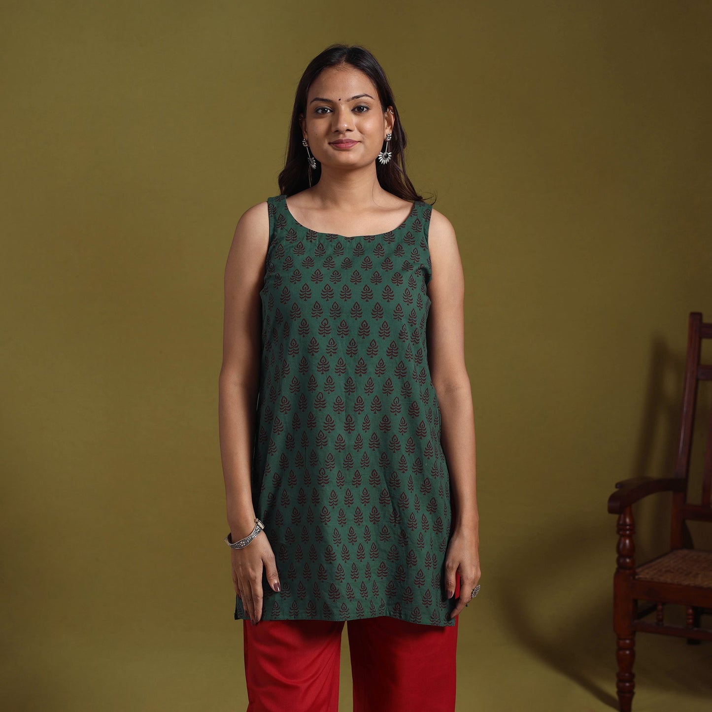 Green - natural dyed cotton short bagh kurta 03