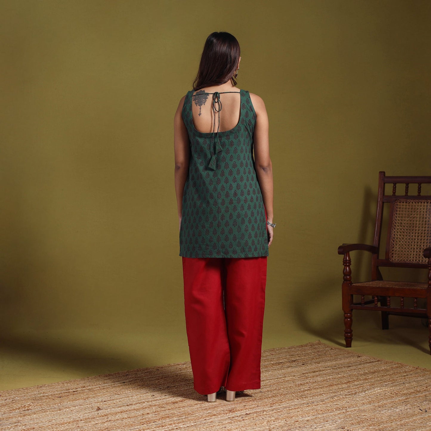 Green - natural dyed cotton short bagh kurta 03