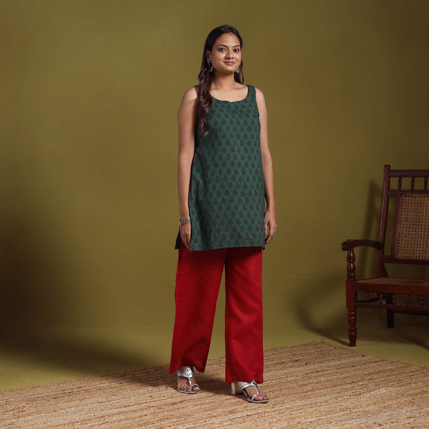 Green - natural dyed cotton short bagh kurta 03