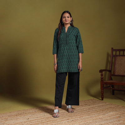 Green - natural dyed cotton short bagh kurta 07