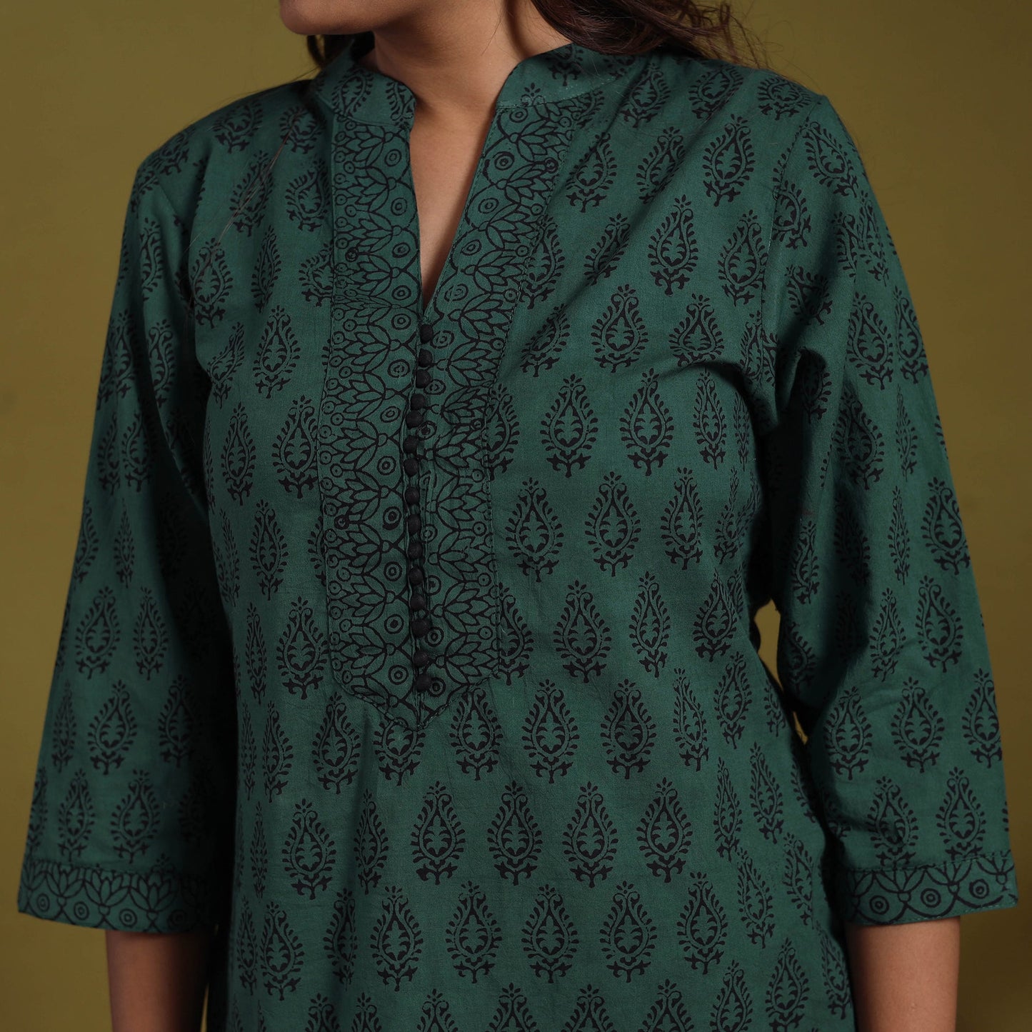 Green - natural dyed cotton short bagh kurta 07