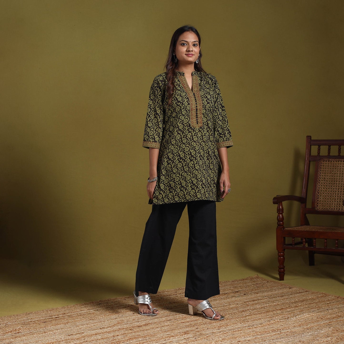 Green - natural dyed cotton short bagh kurta 08