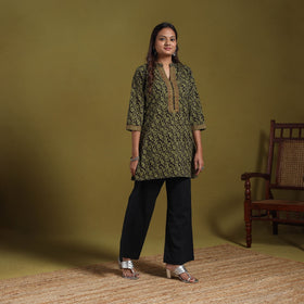 Green - natural dyed cotton short bagh kurta 08