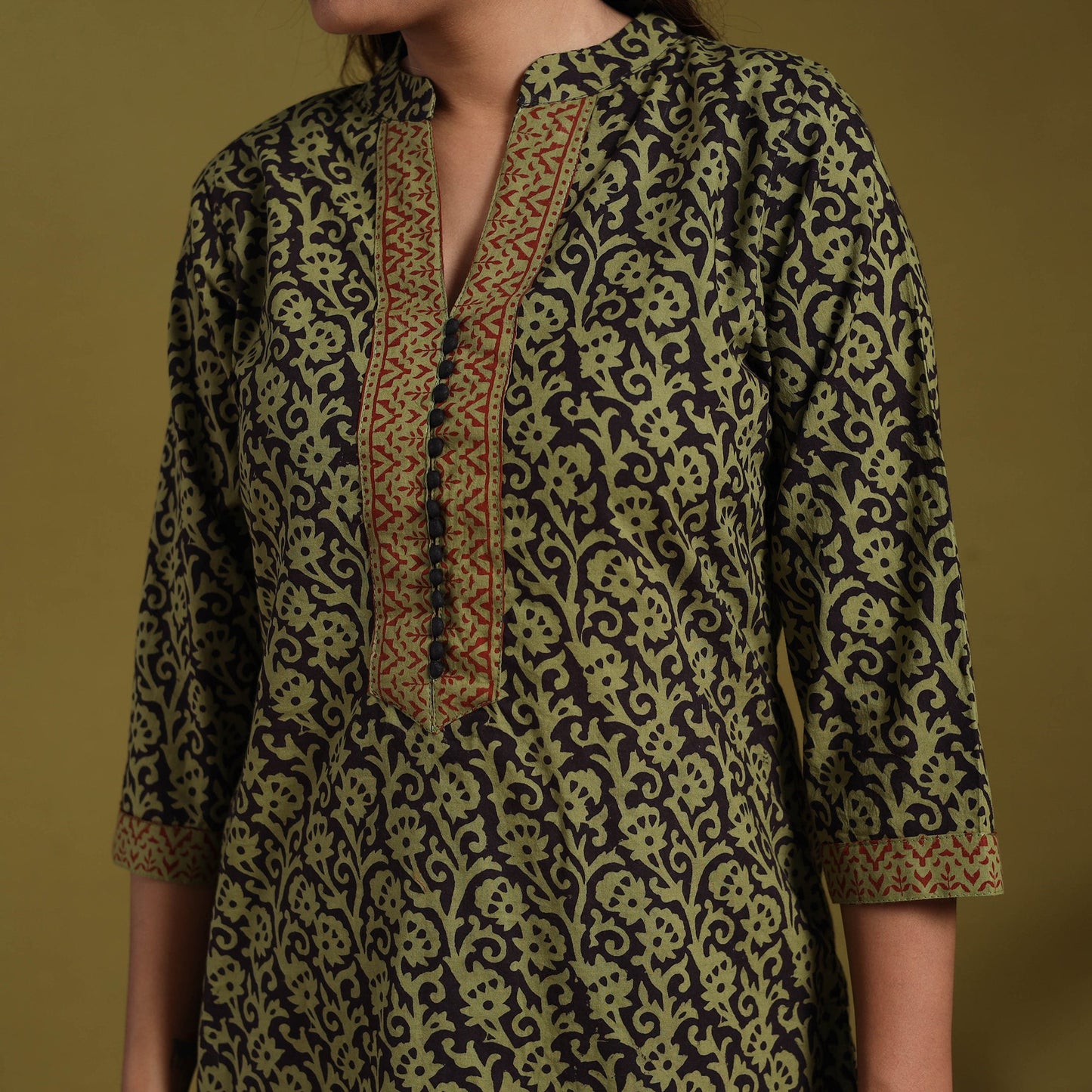 Green - natural dyed cotton short bagh kurta 08