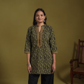 Green - natural dyed cotton short bagh kurta 08