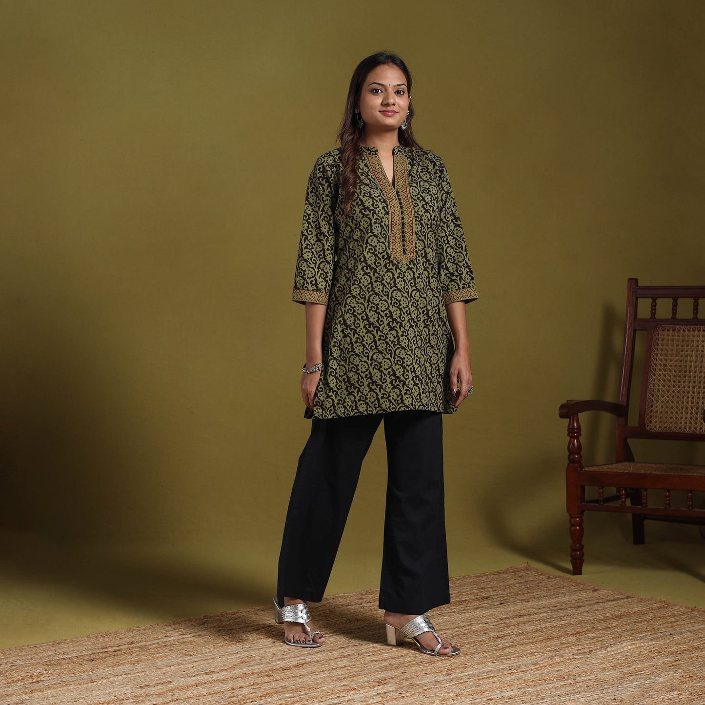 Green - natural dyed cotton short bagh kurta 08