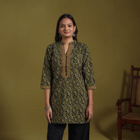 Green - natural dyed cotton short bagh kurta 08