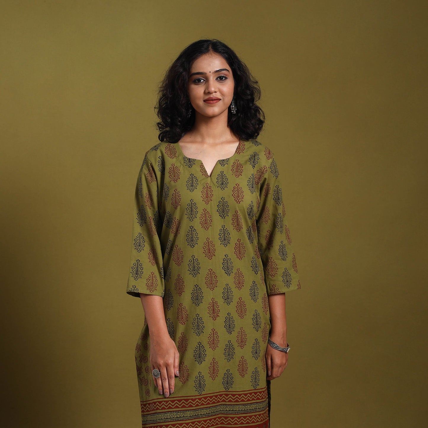 Green - natural dyed cotton straight bagh kurta 04