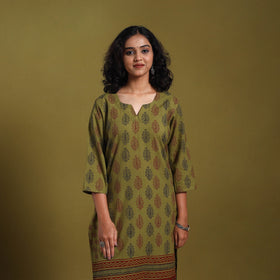 Green - natural dyed cotton straight bagh kurta 04