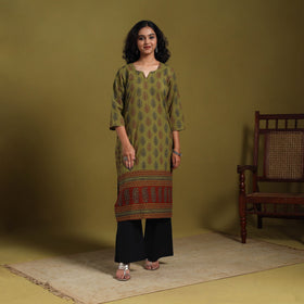 Green - natural dyed cotton straight bagh kurta 04