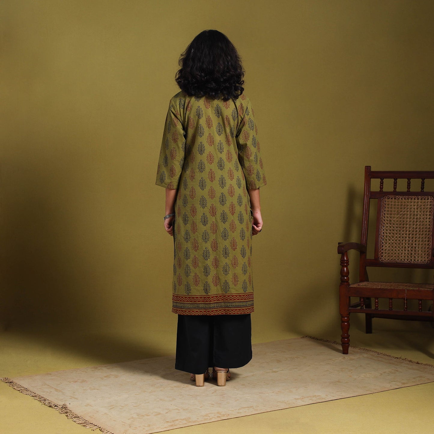 Green - natural dyed cotton straight bagh kurta 04
