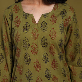 Green - natural dyed cotton straight bagh kurta 04
