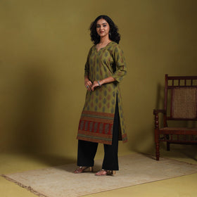 Green - natural dyed cotton straight bagh kurta 04